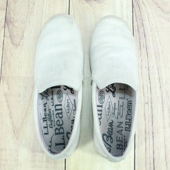 LL Bean Eco Bay Cream Leather Slip On Casual Comfort Sneaker Shoes Size 7.5 M - Picture 7 of 10